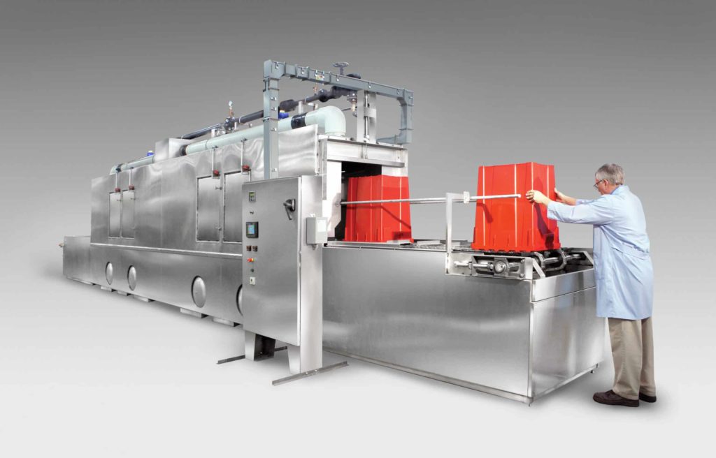 C-42 Conveyor belt washer for cleaning and sanitizing medical waste containers