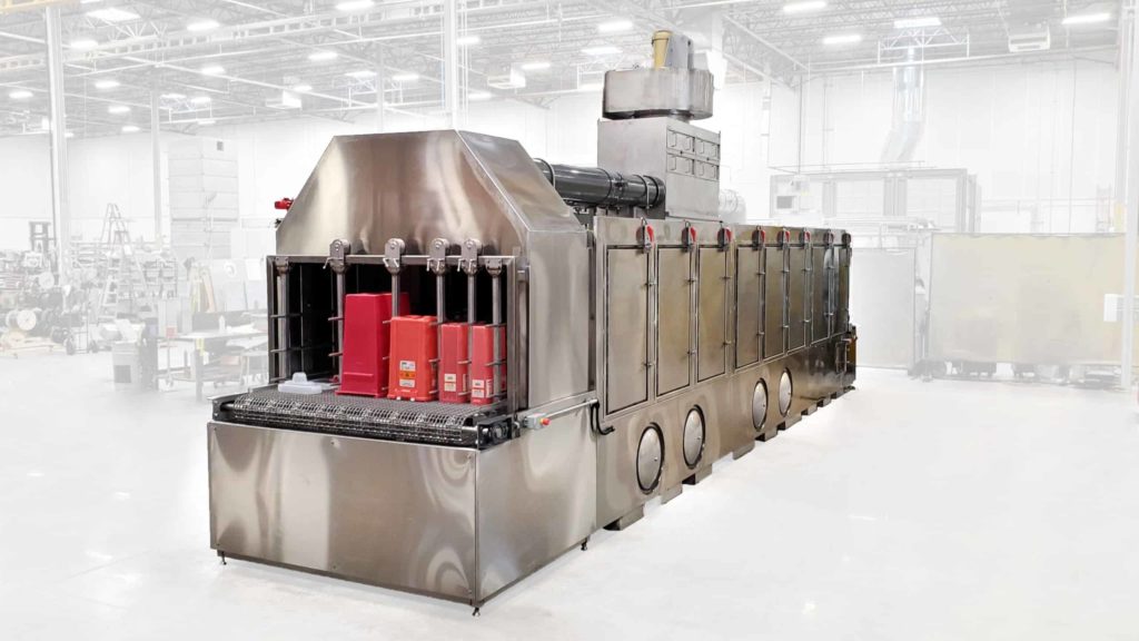 C-60 Conveyor belt washer to clean sharps and medical waste containers