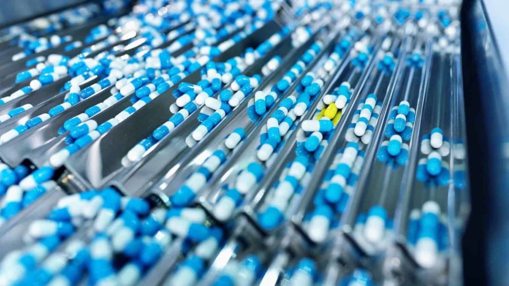 pharmaceutical capsules in production line