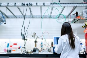 laboratory technician working at bench