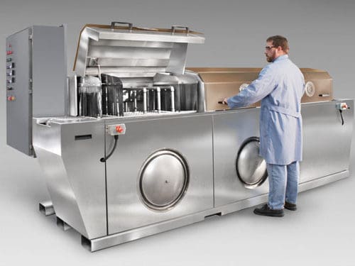 Standard conveyor belt washer with 14" wide belt
