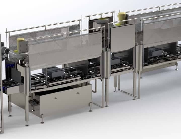 Sanitary conveyor belt washer with full access and conforms to 3-A guidelines