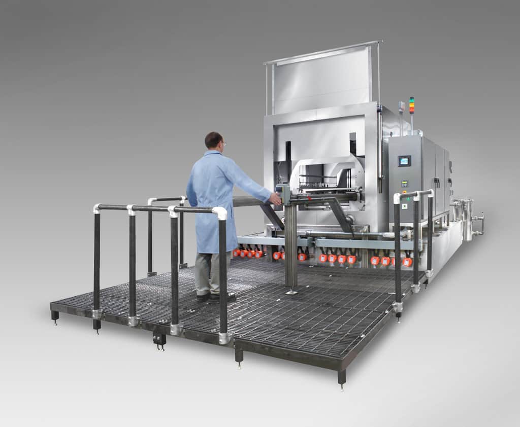 Custom RTO rotor parts washer with powered vertical door to clean helicopter gear boxes