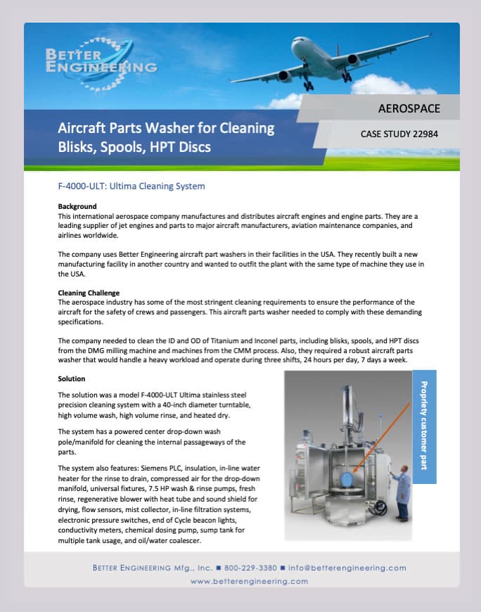 parts dry cleaning for aerospace manufacturing