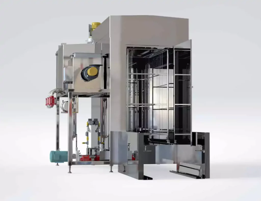 Sanitary cart and rack washer for food and pharmaceutical industries