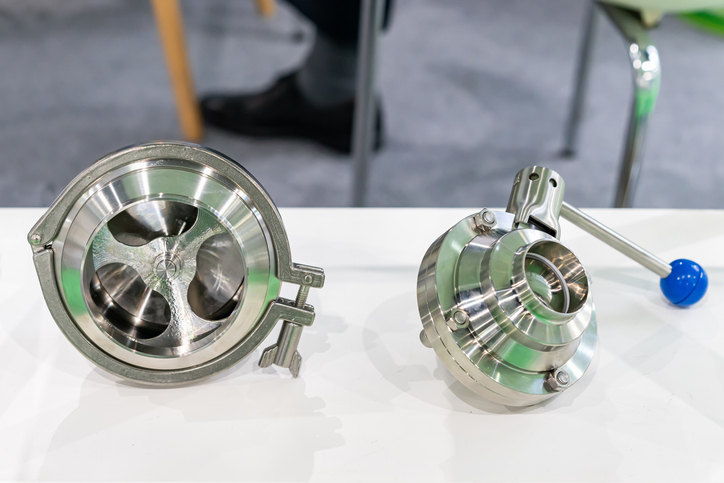 Stainless steel sanitary valve for food processing manufacturing.