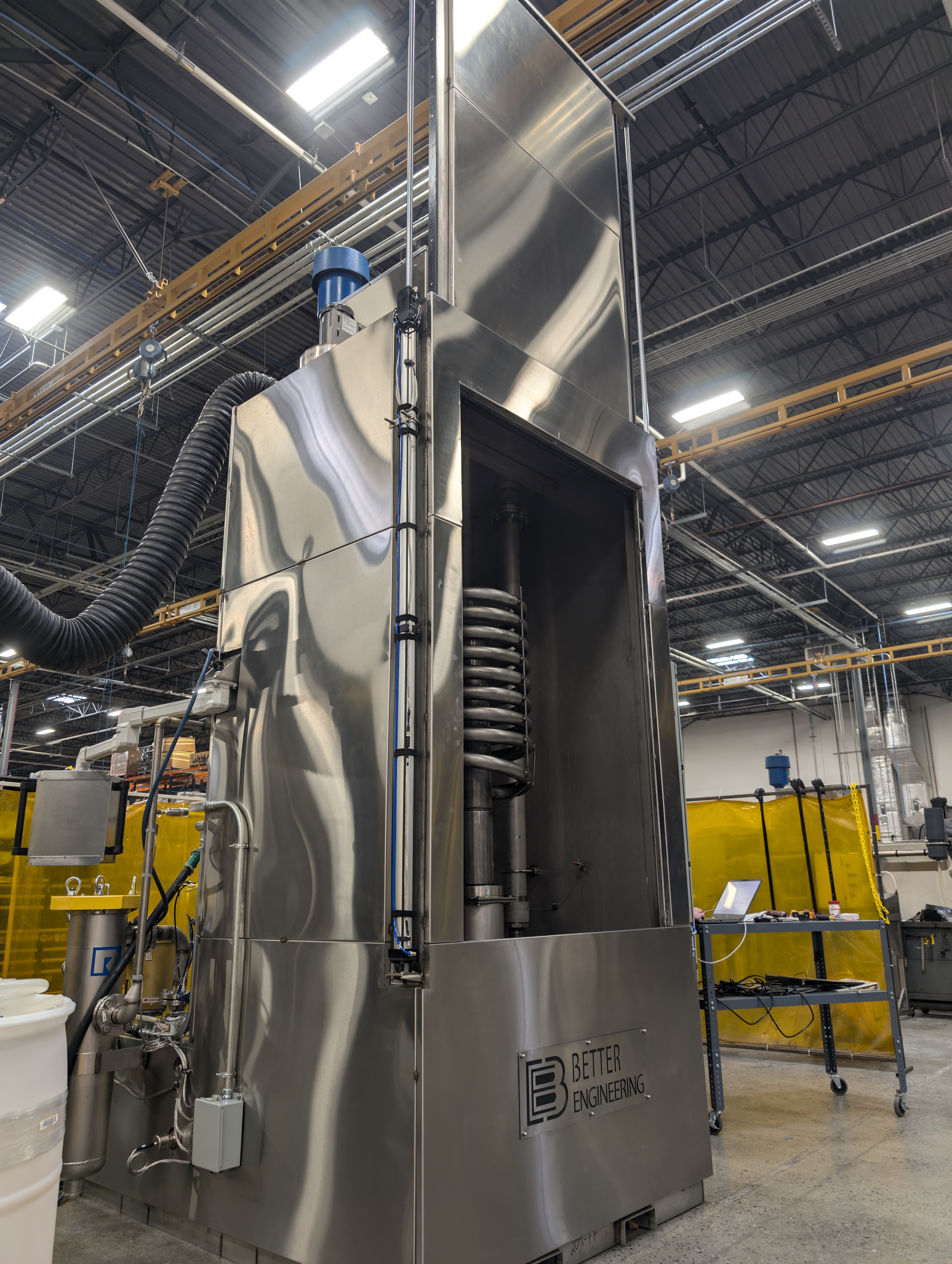 Better Engineering stainless steel aqueous part washer. Designed to clean dry coil heat exchangers, equipped with multiple stages in one chamber.