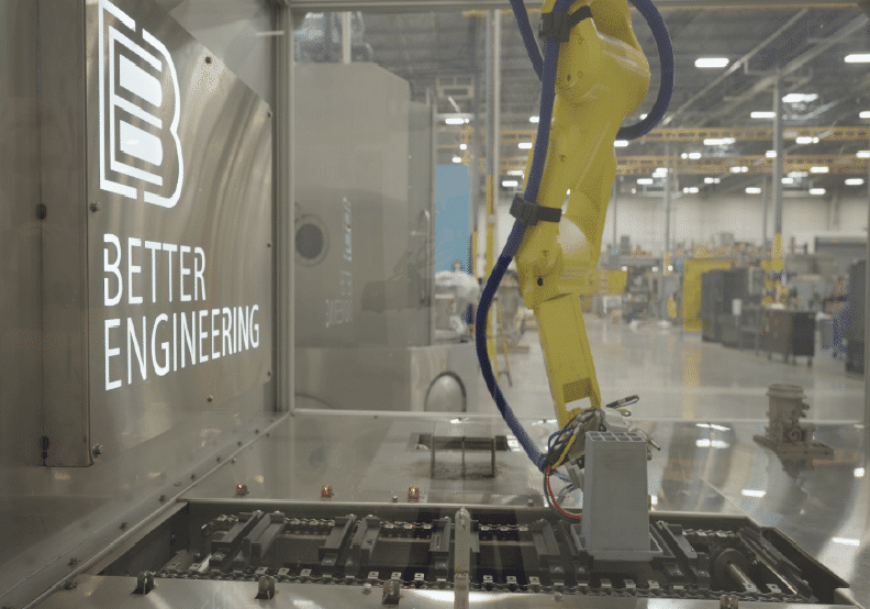 Better Engineering robotic integration. Robotic arm showcasing material handling.