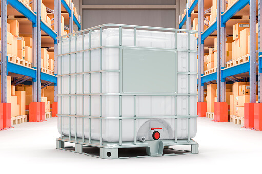 White IBC container for logistics and distribution industry.