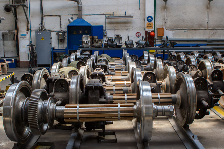 Set of steel wheels for trains.