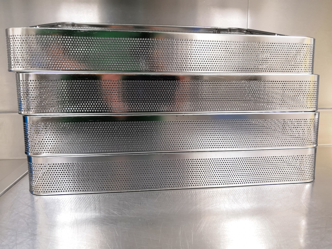 Stainless steel sieve used for sorting.