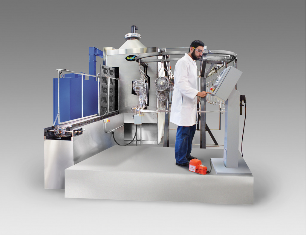 Automated Part Washer designed to clean transmission cases.