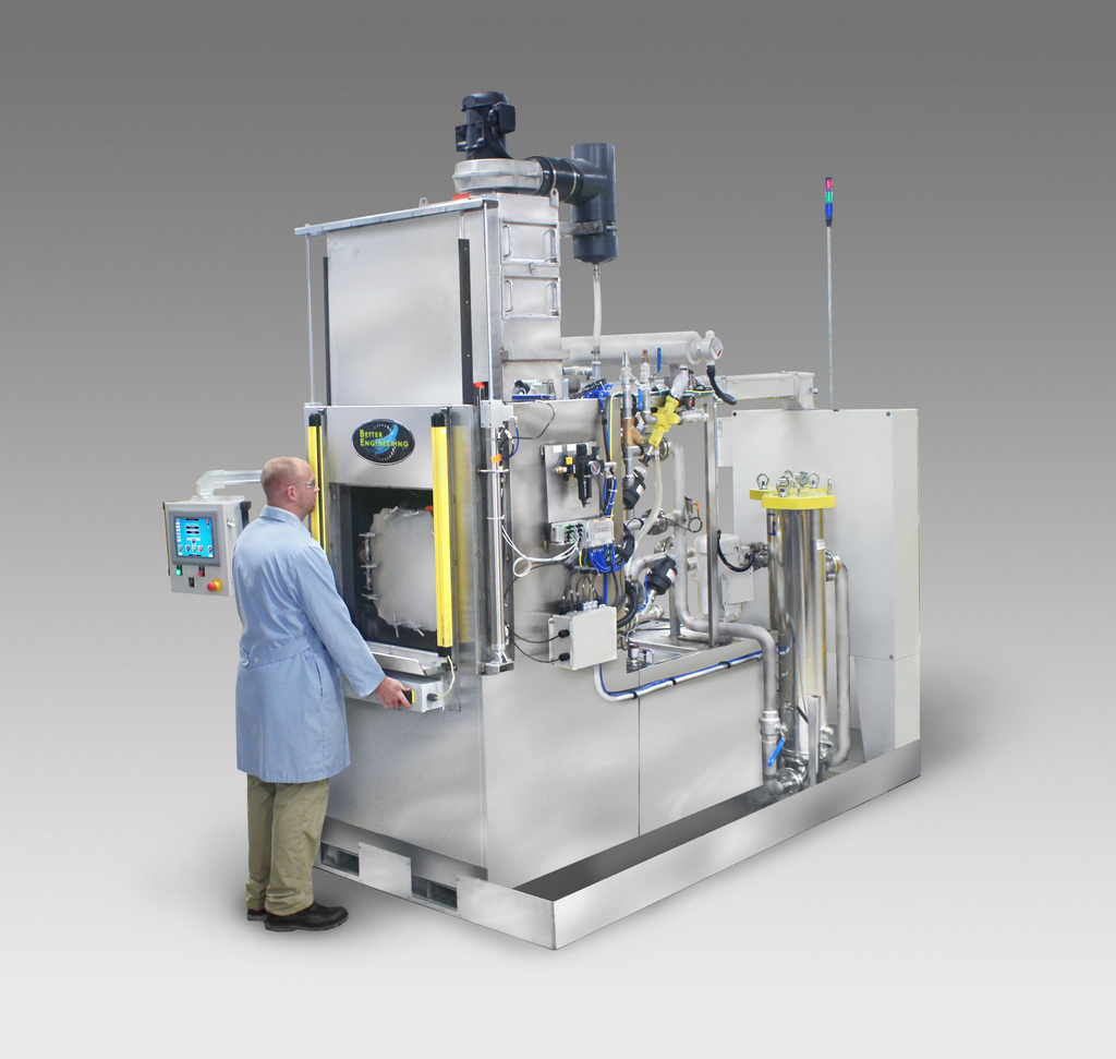 Return To Operator (RTO) Parts Washer designed to batch clean and flush jet engine High-Pressure Turbine (HPT) blades.