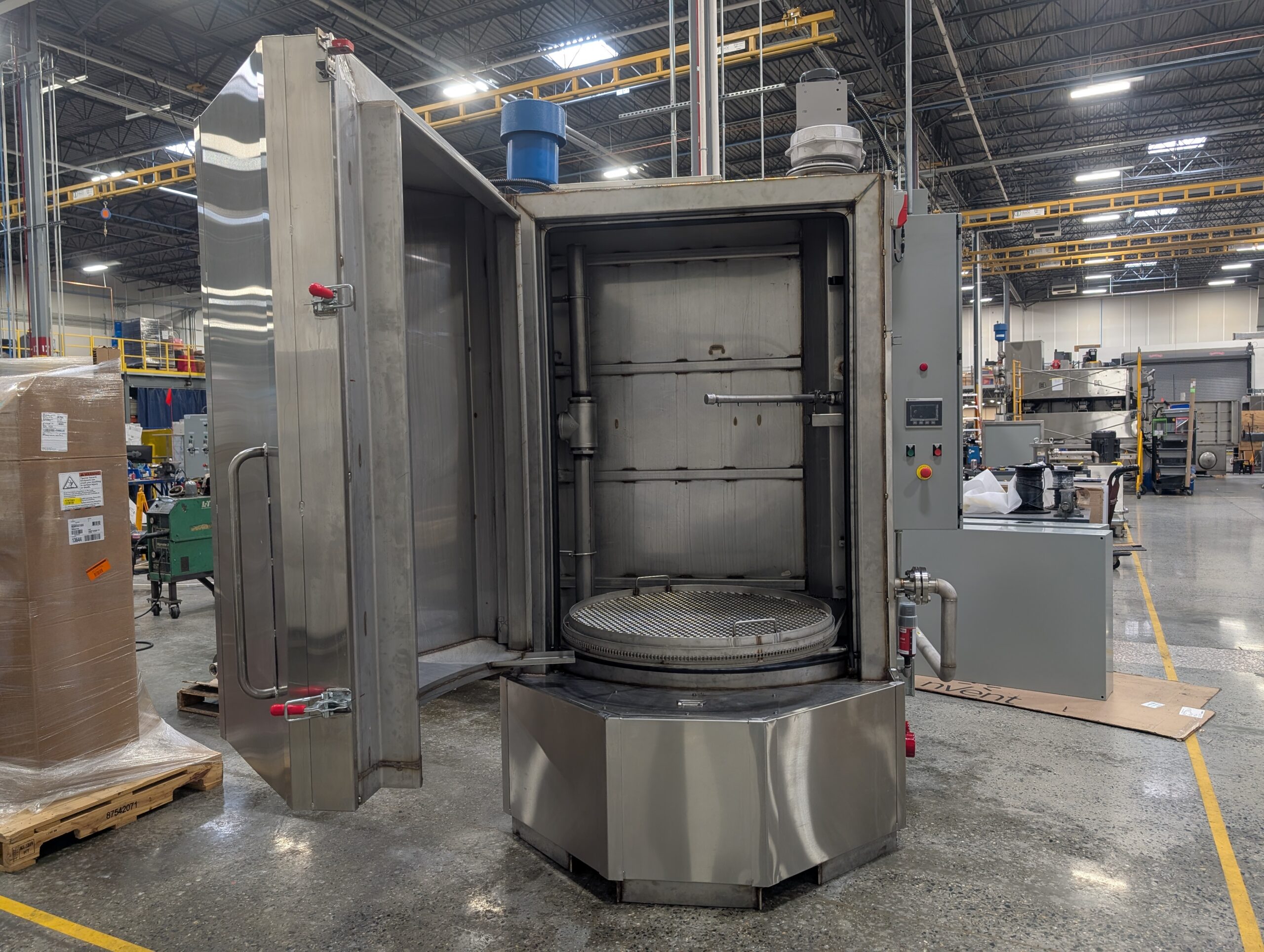 Cabinet Parts Washer designed to clean powder coated mail sorting components.