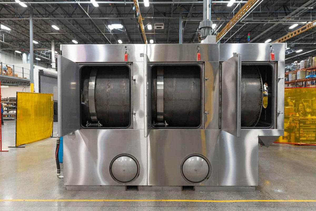 48-inch stainless steel rotary drum parts washer to clean recycled roofing material. SN 23793