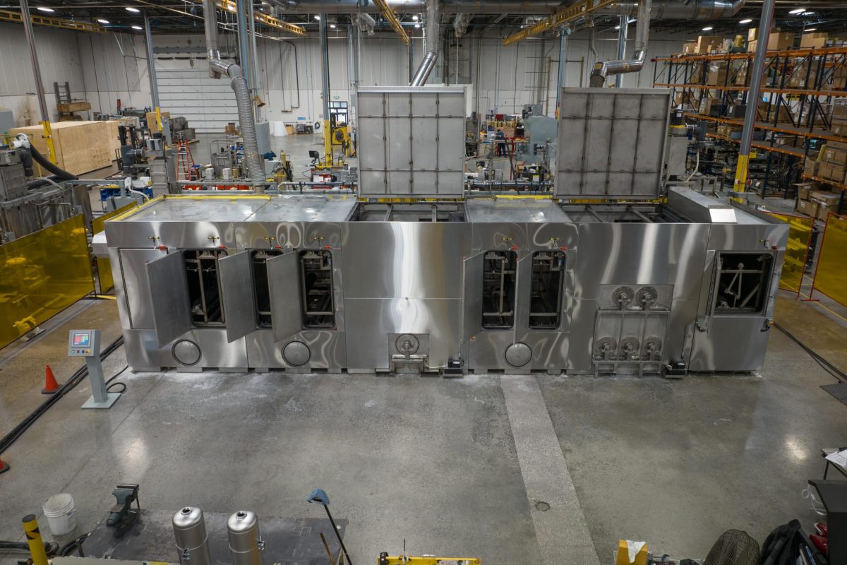 Better Engineering multi-stage, stainless steel immersion part washer.