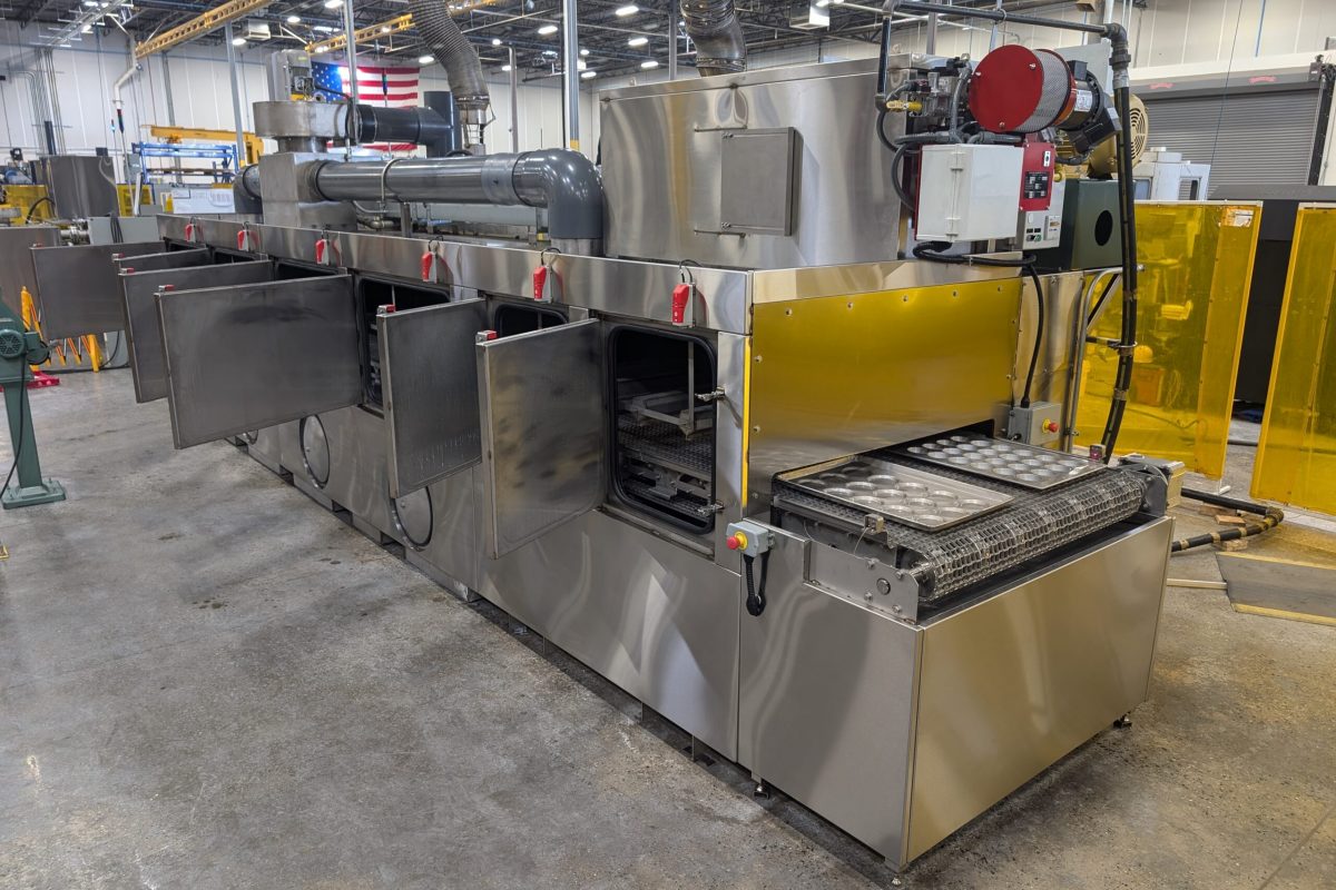 Industrial tray washer built to sanitize high volumes of trays. Designed by Better Engineering to validate cleanliness.