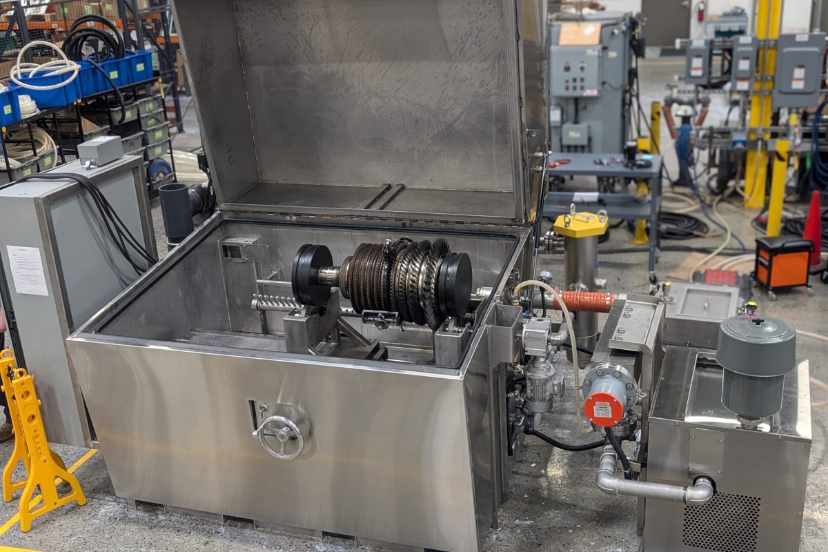 Aerospace part washer made for precision cleaning engines in the aerospace industry.