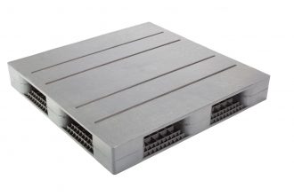 Gray plastic pallet on a white background.