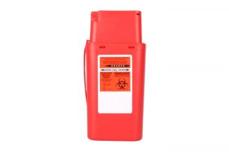 Medical Sharps Container | Better Engineering Red medical sharps container, rectangle-shaped.